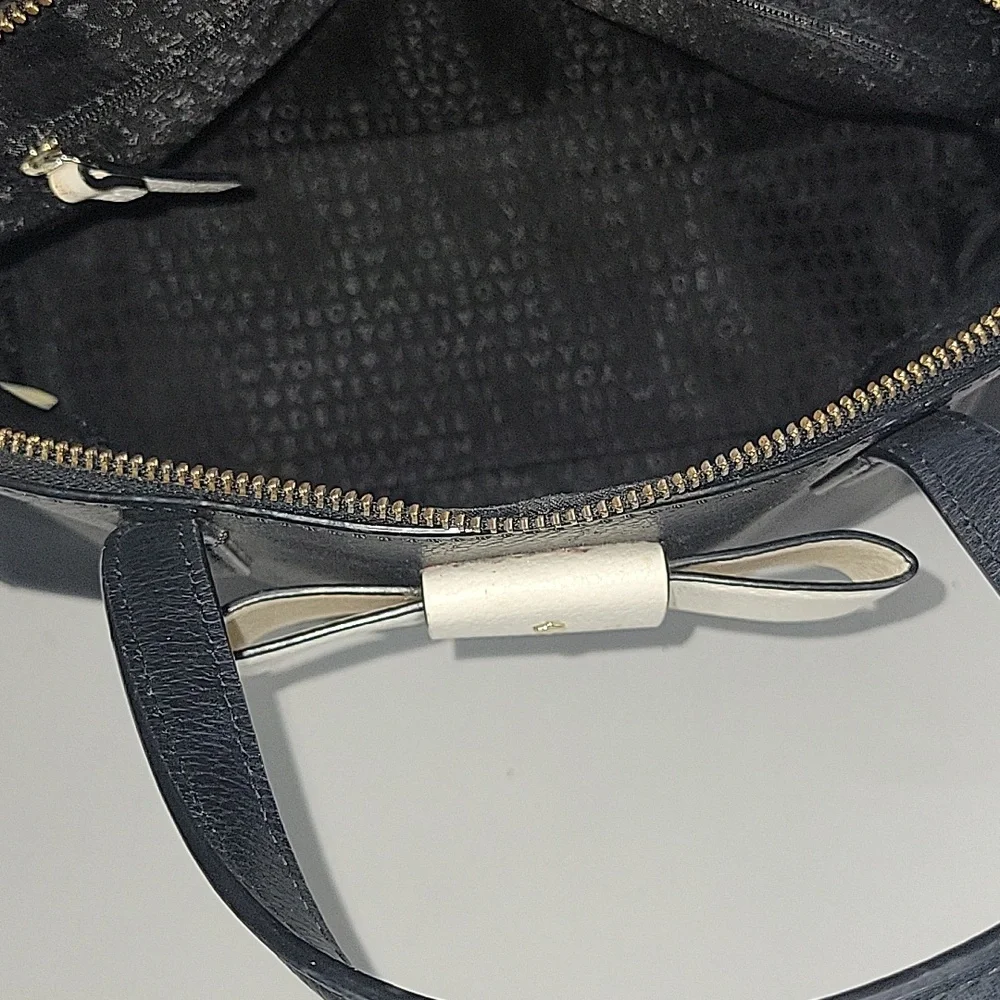 kate spade Black Leather Satchel with Ivory Bow Accent
